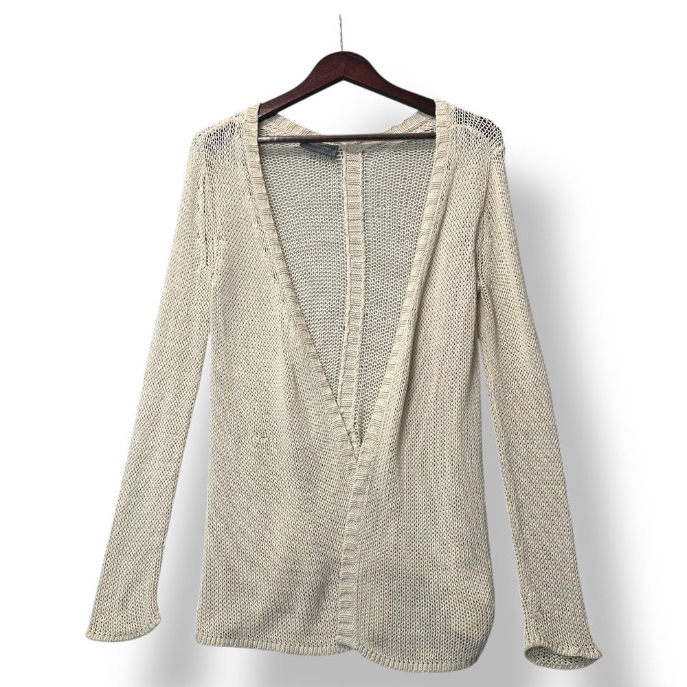 Wooden Ships Paola Buendia Knit Open Front Cardigan Sweater Tan XS Boho Beachy